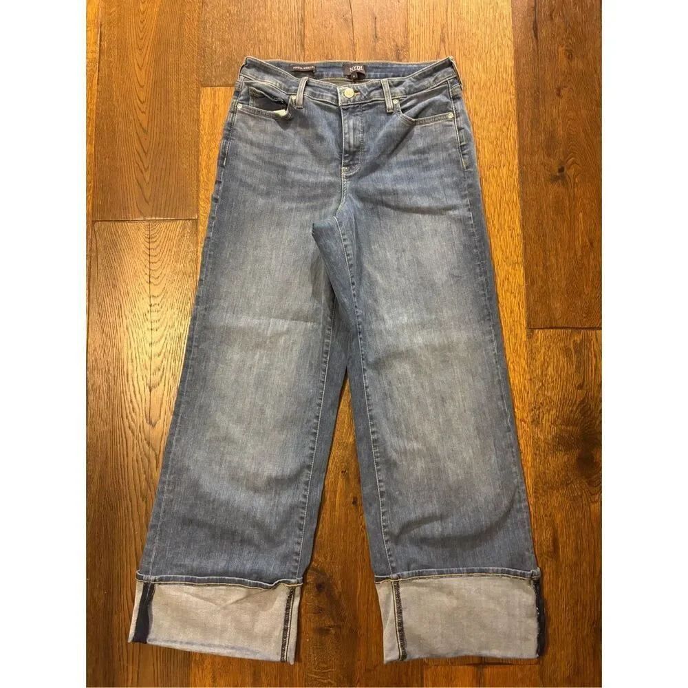 NYDJ Teresa wide leg cropped jeans cuffed trouser 6